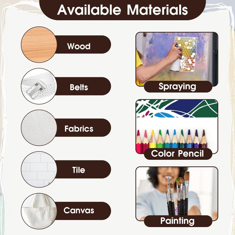LLOUSSAK 12Pcs Mixed Stencils for Painting, Art Stencils for Crafts Reusable, Wood Grains Flower Texture Templates Spider Web Layering Spray Paint Stencils Kit on Wall Canvas Cake Card DIY (11Ã—7'') - Image 3