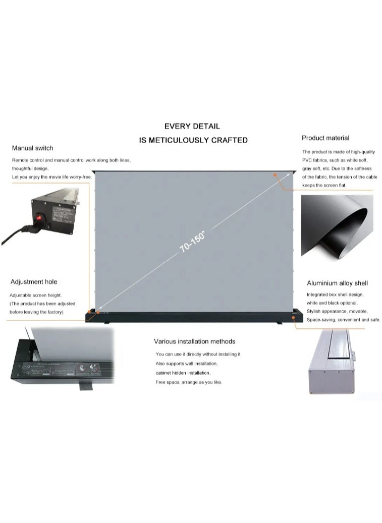 Generic - Portable Projector Screen with Stand, 100 Inch, PVC Grey, Aluminium Alloy Frame, Manual and Remote Control - Image 1