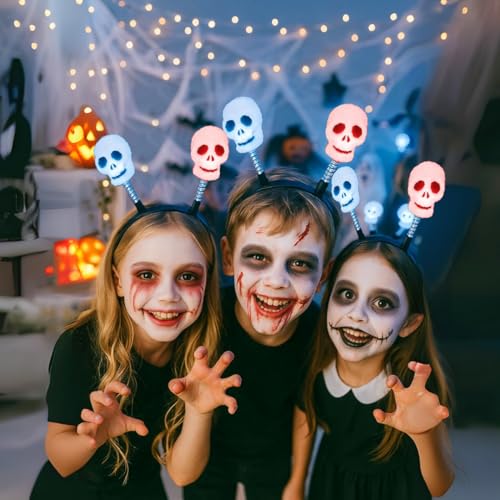Wanna Party Light-Up Skull Hair Bands Glowing Gothic Headpiece Halloween Costume Hair for Halloween Accessories - Image 2