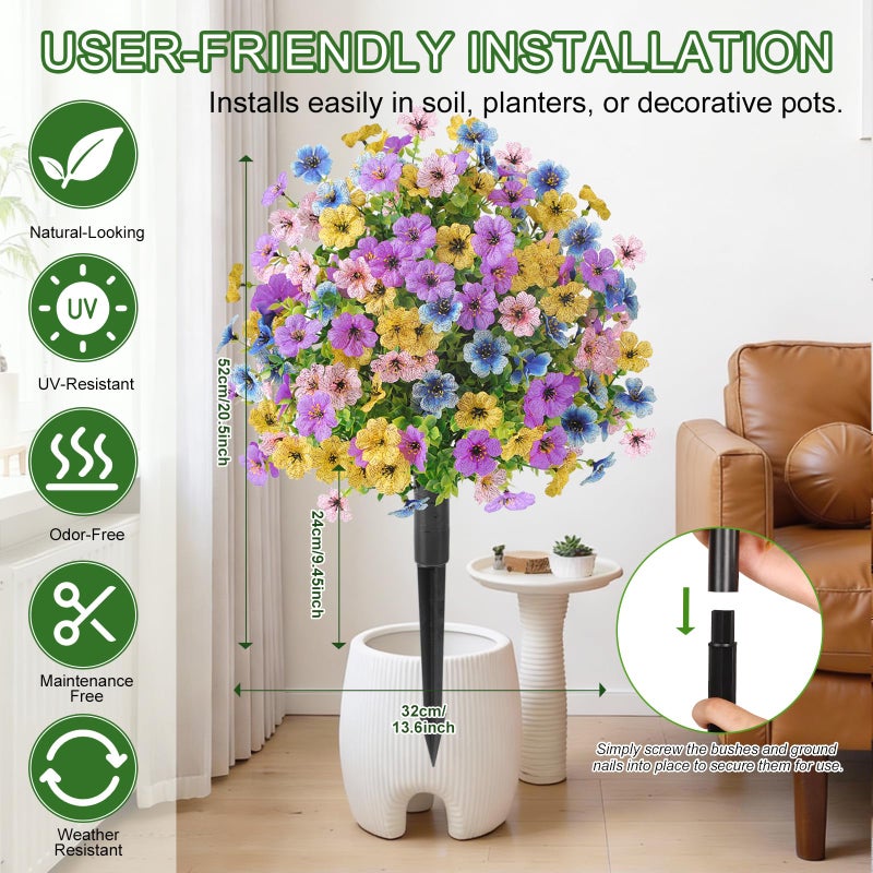 Alupssuc 2Pcs 20" Artificial Topiary Ball Flowers for Outdoors, Spring Decoration with Spike, UV Resistant Faux Summer Plants, Fake Bushes Indoor Decor, Mix 4 Colors for Garden, Porch, Home & Patio - Image 2