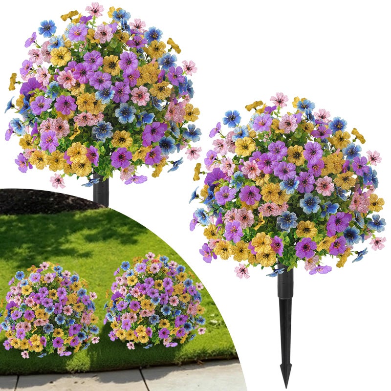 Alupssuc 2Pcs 20" Artificial Topiary Ball Flowers for Outdoors, Spring Decoration with Spike, UV Resistant Faux Summer Plants, Fake Bushes Indoor Decor, Mix 4 Colors for Garden, Porch, Home & Patio - Image 1