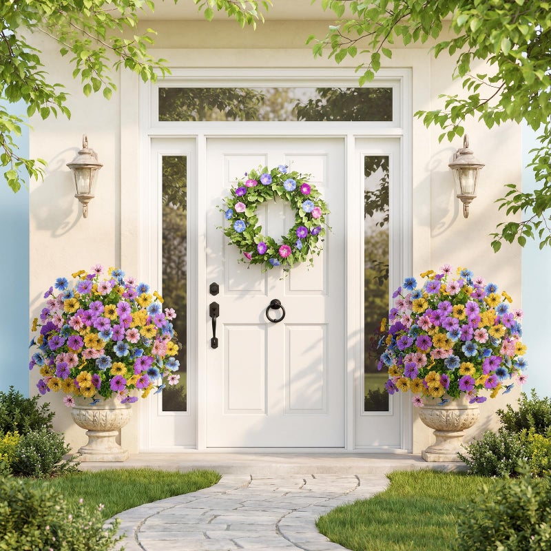 Alupssuc 2Pcs 20" Artificial Topiary Ball Flowers for Outdoors, Spring Decoration with Spike, UV Resistant Faux Summer Plants, Fake Bushes Indoor Decor, Mix 4 Colors for Garden, Porch, Home & Patio - Image 5