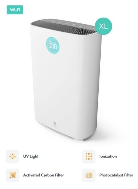جهاز تنقية الهواء الذكي Pro XL مع فلتر HEPA والأشعة فوق البنفسجية والتأين وشاشة تعمل باللمس ويعمل مع Google وAlexa وTesla Home App