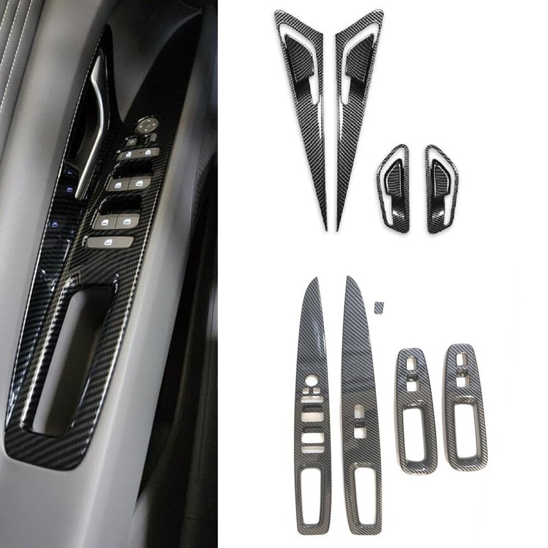 JUIVEEL 8Pcs Carbon Fiber Grain ABS Car Interior Door Panel Cover Window Glass Control Switch Panel Cover Set Compatiable with Elantra CN7 N Line 20212024 Accessories
