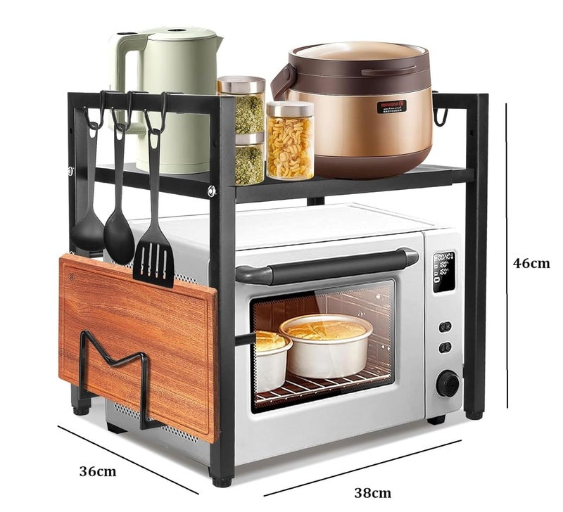 HOME CUBE 1 Tier Microwave Oven Stand For Kitchen Expandable Microwave Oven Rack Otg Stand Kitchen Storage Shelf Spice Rack Bakers Rack with 6 Hook Chopsticks Knife Cutting Board Holder 38x36x46 cm - Image 4