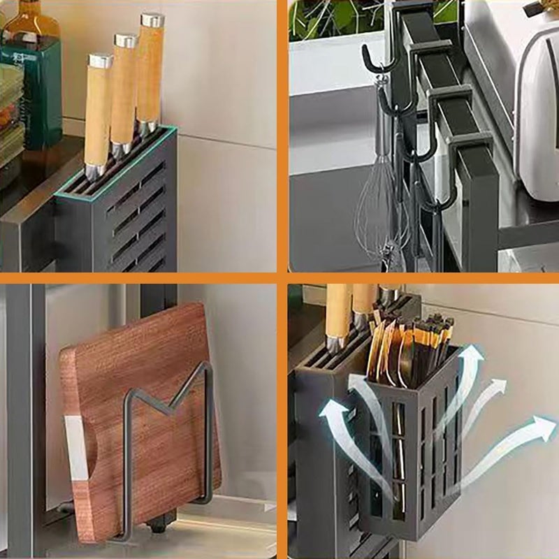 HOME CUBE 1 Tier Microwave Oven Stand For Kitchen Expandable Microwave Oven Rack Otg Stand Kitchen Storage Shelf Spice Rack Bakers Rack with 6 Hook Chopsticks Knife Cutting Board Holder 38x36x46 cm - Image 3