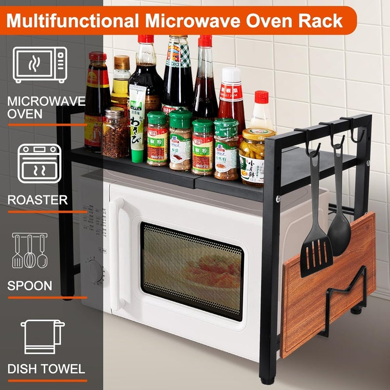 HOME CUBE 1 Tier Microwave Oven Stand For Kitchen Expandable Microwave Oven Rack Otg Stand Kitchen Storage Shelf Spice Rack Bakers Rack with 6 Hook Chopsticks Knife Cutting Board Holder 38x36x46 cm - Image 2