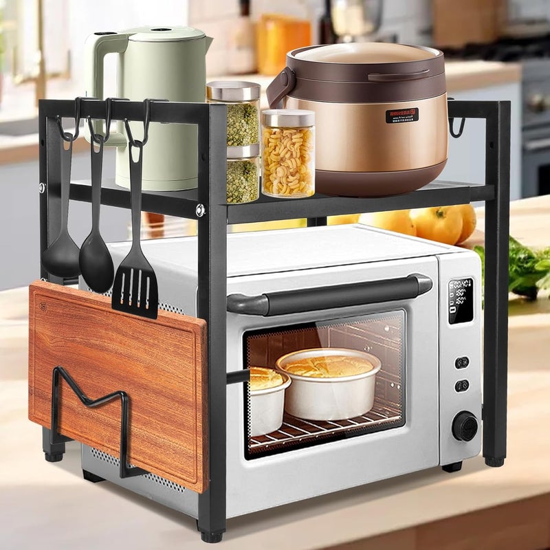 HOME CUBE 1 Tier Microwave Oven Stand For Kitchen Expandable Microwave Oven Rack Otg Stand Kitchen Storage Shelf Spice Rack Bakers Rack with 6 Hook Chopsticks Knife Cutting Board Holder 38x36x46 cm - Image 1