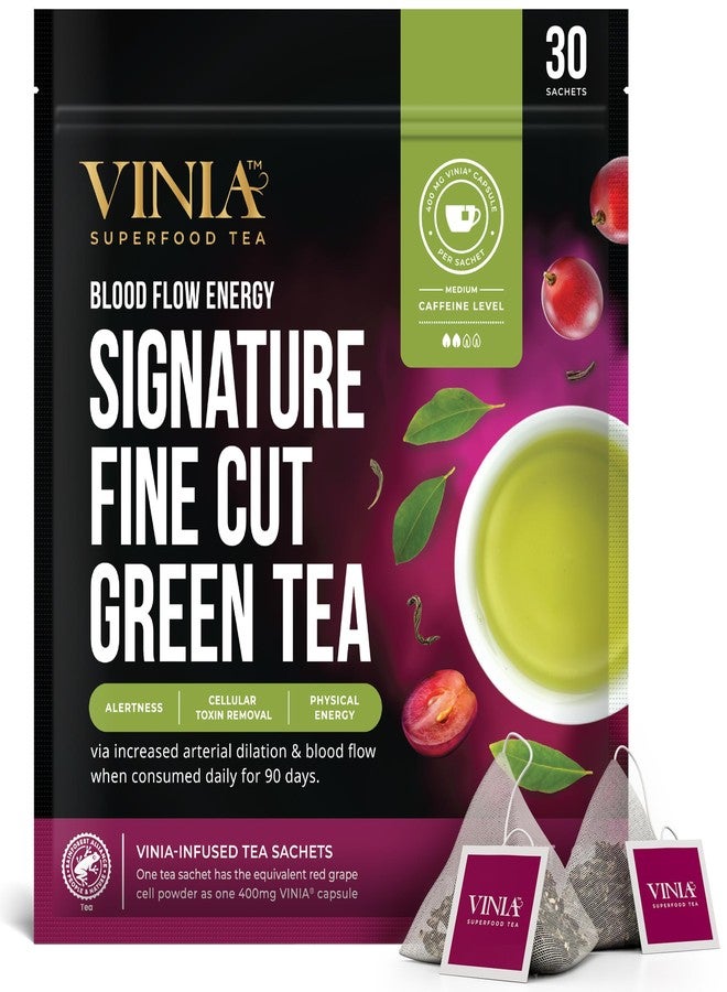 VINIA Signature Green Tea Bags, Made with Organic Green Tea, Infused with Piceid Resveratrol for Heart Health, Nitric Oxide, Physical Energy, Alertness, Blood Flow, Keto, Kosher, NON-GMO. 30 Ct - Image 1