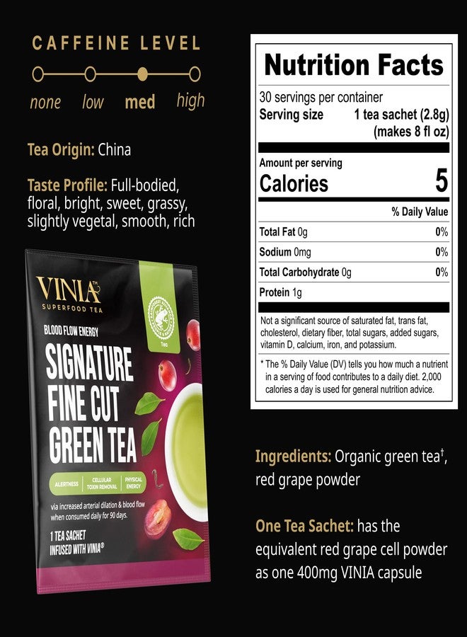 VINIA Signature Green Tea Bags, Made with Organic Green Tea, Infused with Piceid Resveratrol for Heart Health, Nitric Oxide, Physical Energy, Alertness, Blood Flow, Keto, Kosher, NON-GMO. 30 Ct - Image 2