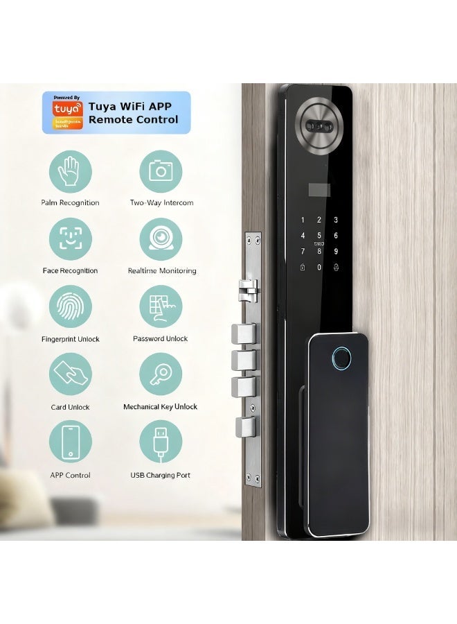 رازوفيوس قفل باب ذكي مزود بكاميرا، وتقنية التعرف ثلاثي الأبعاد على راحة اليد والوجه، وقفل اتصال فيديو عبر WiFi، وتطبيق للتحكم عن بعد للمنزل والمكتب والشقق والفنادق - Image 2