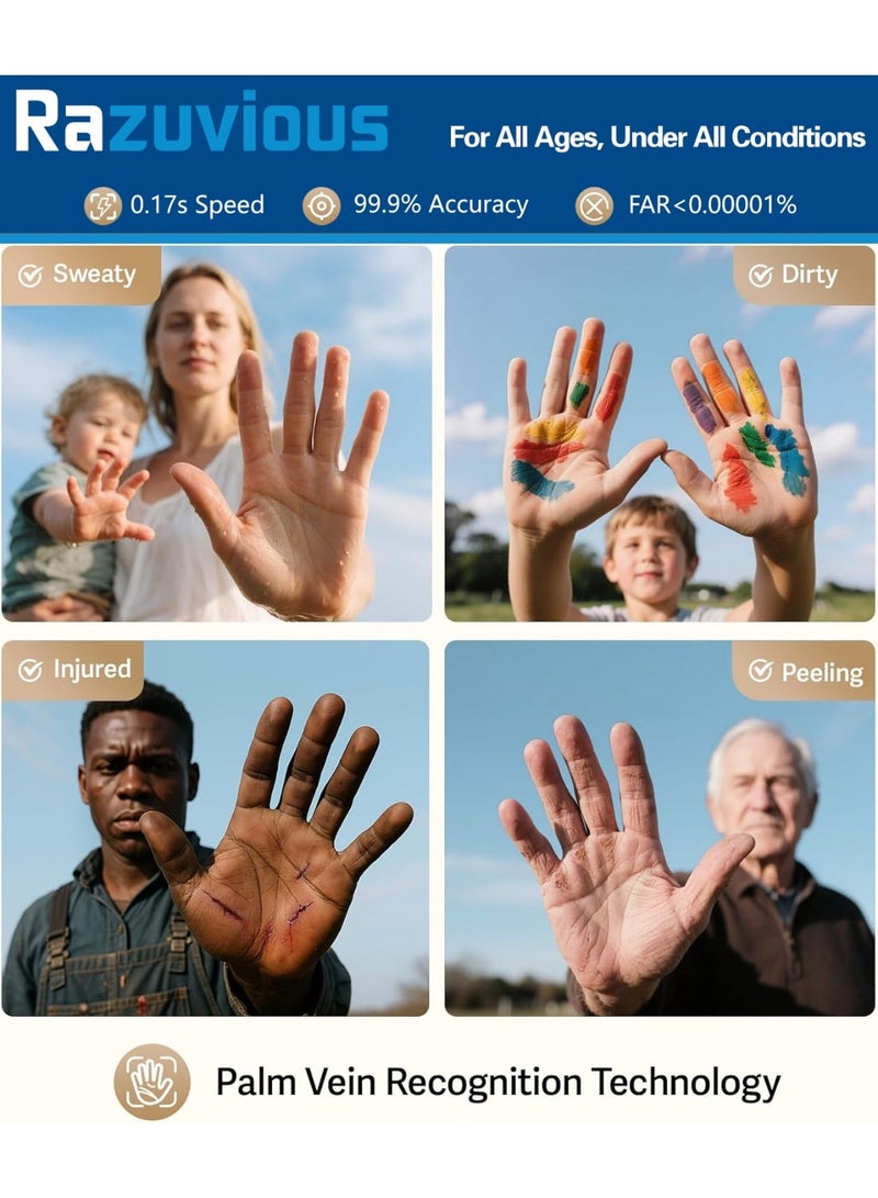 رازوفيوس قفل باب ذكي مزود بكاميرا، وتقنية التعرف ثلاثي الأبعاد على راحة اليد والوجه، وقفل اتصال فيديو عبر WiFi، وتطبيق للتحكم عن بعد للمنزل والمكتب والشقق والفنادق - Image 3