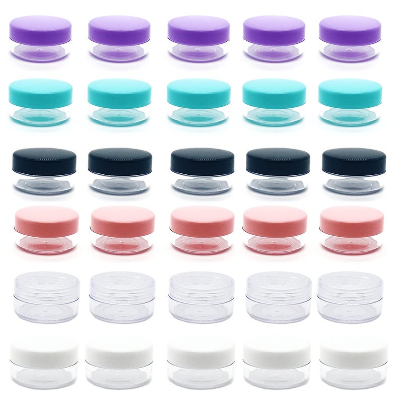 MYYZMY 30 Pcs Sample Containers  10 Gram Mini Sample Jars For Cosmetic  Eye Shadow  Multi Color Lid - Image 1