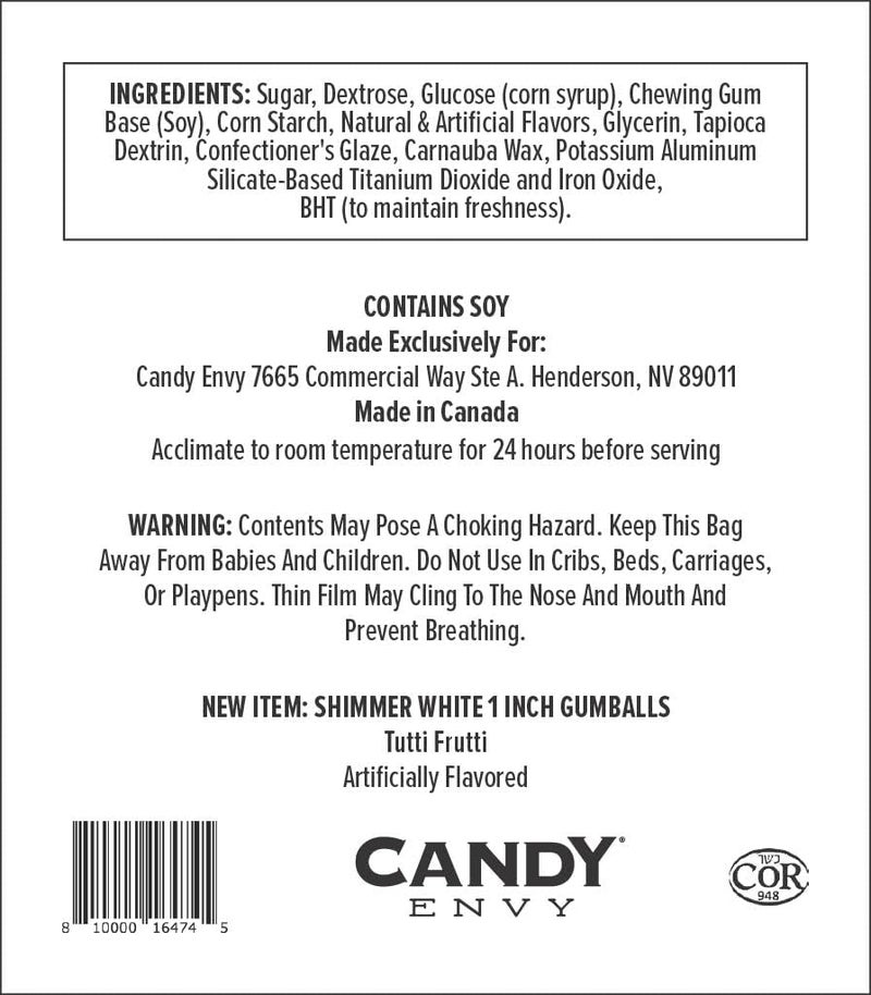 Candy Envy Shimmer White 1 Inch Gumballs - 2lb Bag with Approximately 113 Gumballs - Kosher Certified - Image 3