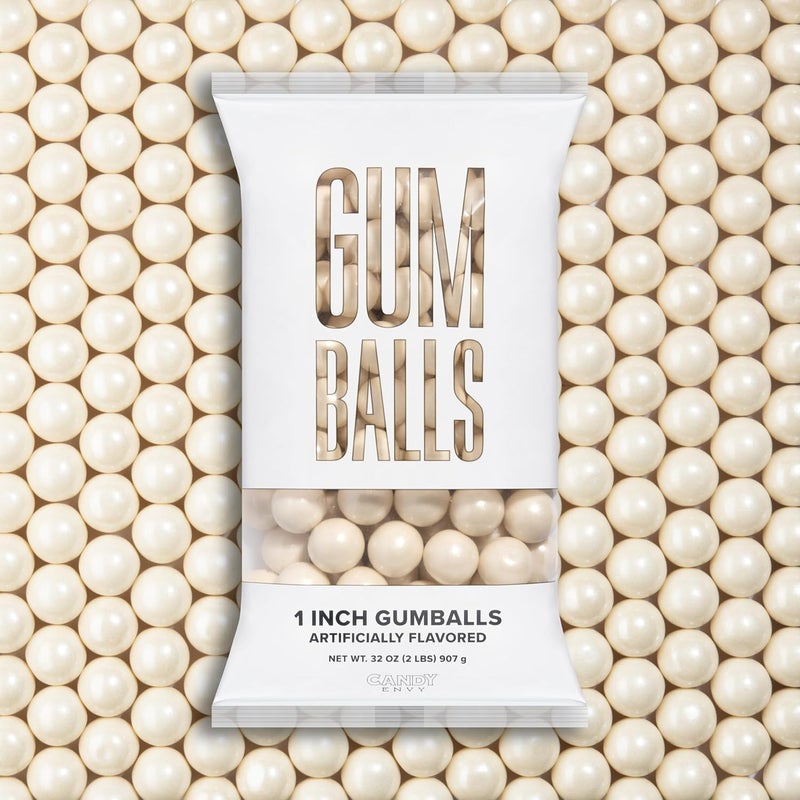 Candy Envy Shimmer White 1 Inch Gumballs - 2lb Bag with Approximately 113 Gumballs - Kosher Certified - Image 1