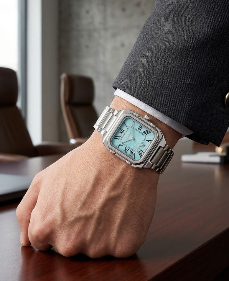 Luxury men's watch in silver with a Tiffany dial - Image 2