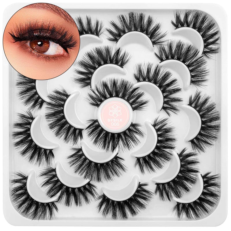 DYSILK Russian Eyelashes  10 Pairs Mink Lashes Wispy Fluffy Reusable Cat Eye Natural Look  17mm