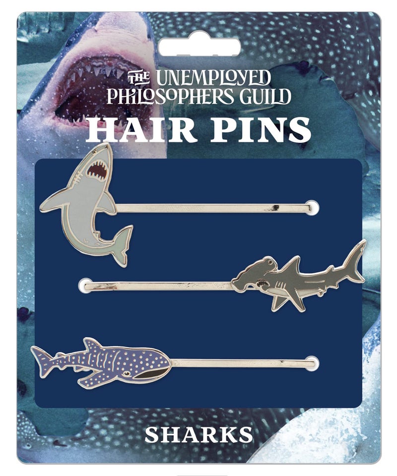 The Unemployed Philosophers Guild Shark Enamel Hair Pin Set Set of 3 Pins Great White Hammerhead and Whale Shark