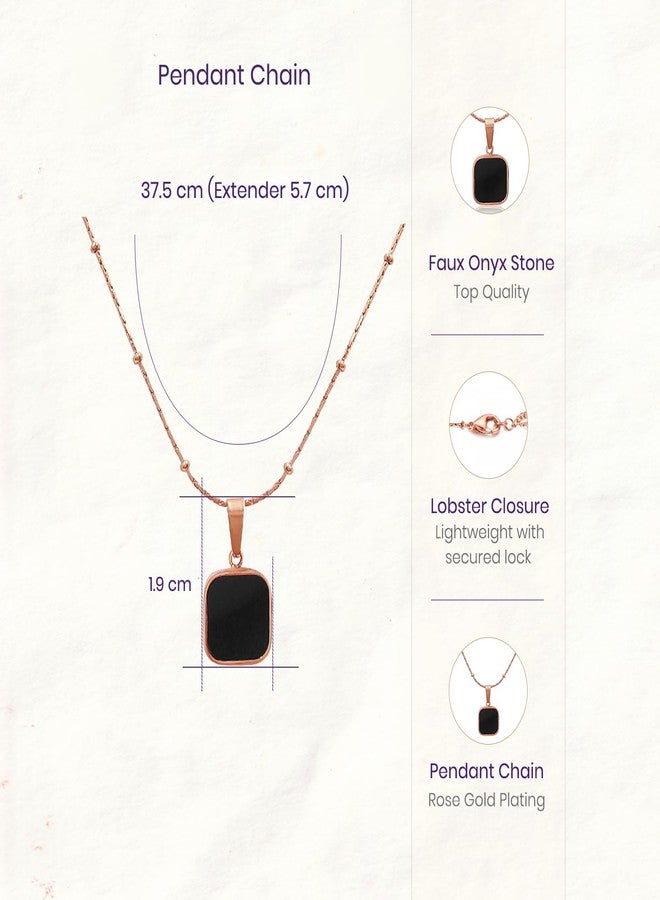 Peora Faux Onyx Studded Rose Gold Plated Pendant Chain Necklace Fashion Jewellery for Women & Girls - Image 4