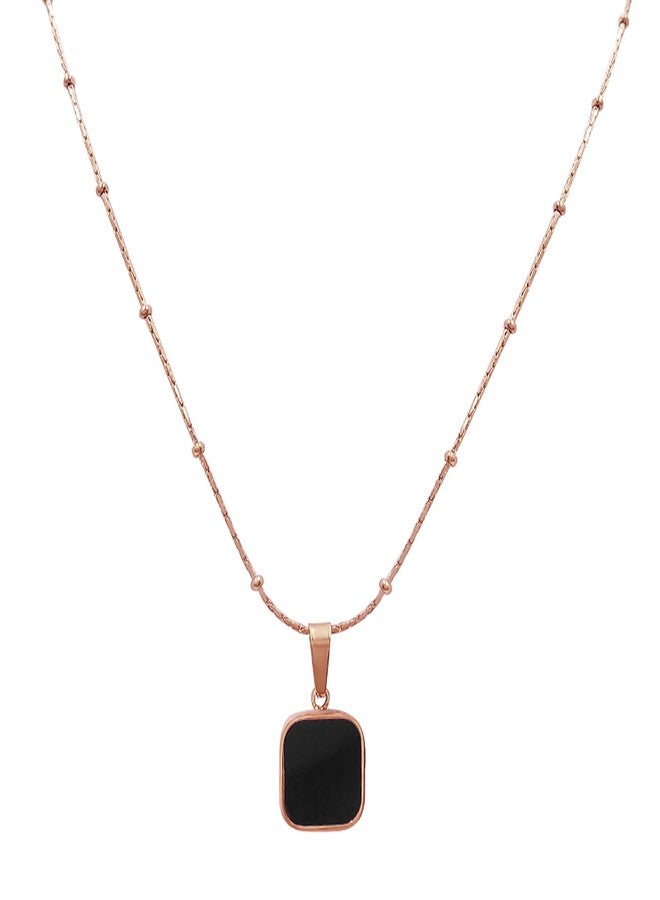 Peora Faux Onyx Studded Rose Gold Plated Pendant Chain Necklace Fashion Jewellery for Women & Girls - Image 5