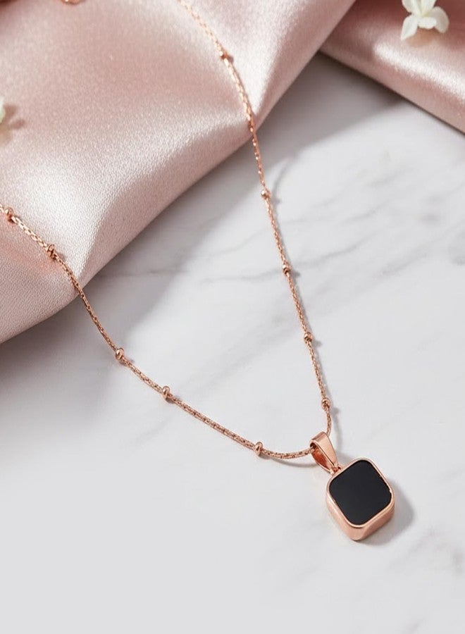 Peora Faux Onyx Studded Rose Gold Plated Pendant Chain Necklace Fashion Jewellery for Women & Girls - Image 3