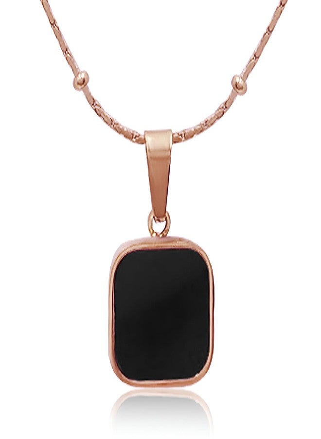 Peora Faux Onyx Studded Rose Gold Plated Pendant Chain Necklace Fashion Jewellery for Women & Girls - Image 1