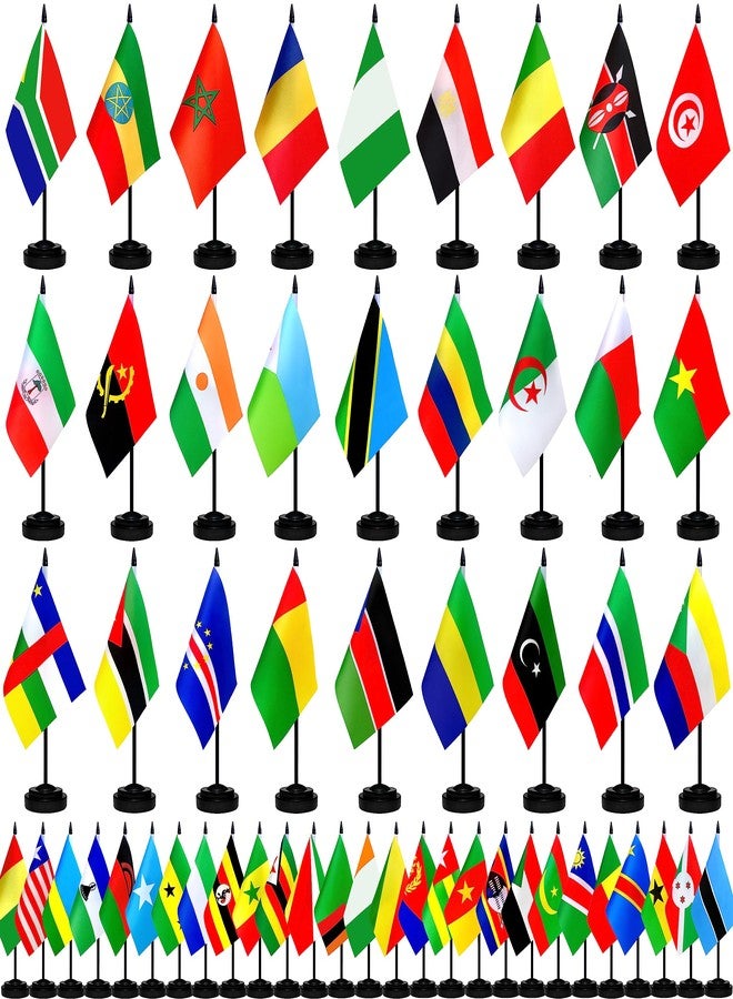 TSMD Africa African 54 Countries Desk Flags Set Small Mini Office Table Stick Flag with Stand Base for Classroom Decorations,5x8 Inch - Image 1