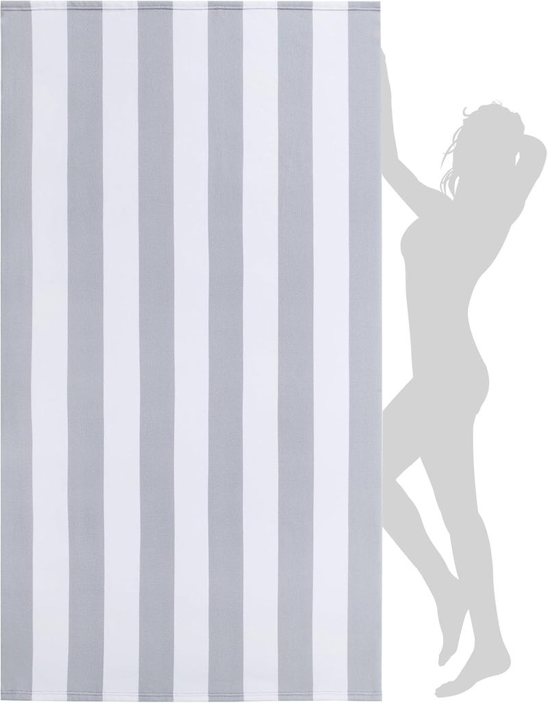 WILFA Extra Large Beach Towel - Oversized Mircofiber Beach Towel 40'' x 70'', XL Striped Lightweight Pool Towel, Big Cabana Swim Travel Towel for Adults Mens Women,Grey - Image 1