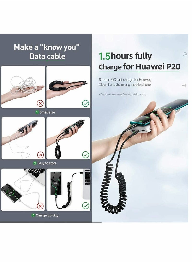 Generic - USB Cables, USB C to USB C, Coiled Cable Retractable USB C, Sprial Cable Pd 60w, Type C To Type C, Elastic Charging&data Cord, Spring Data Cable, Suitable For Xiaomi 10 Huawei P40 Pro Charging Cable - Image 1