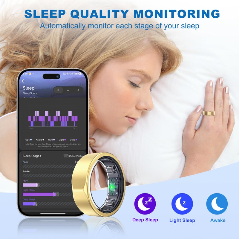 SEEKZERO Smart Ring for Women Men - Titanium Health Fitness Tracker Ring with Heart Rate, Step Counting, Calories, Sleep & Stress Monitor for iPhone and Android, No Subscription Fee (Rose Gold, 8) - Image 5