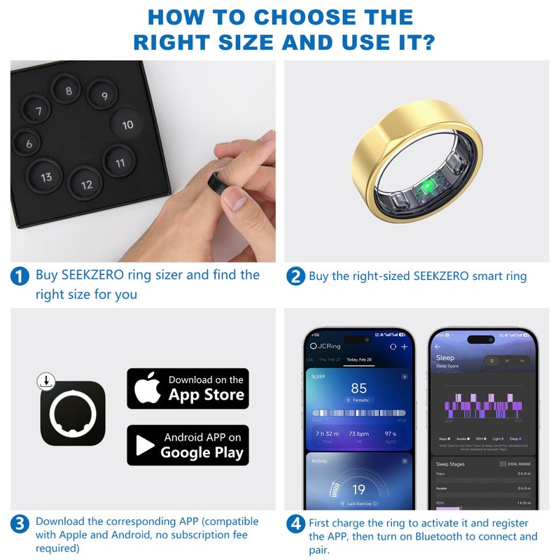 SEEKZERO Smart Ring for Women Men - Titanium Health Fitness Tracker Ring with Heart Rate, Step Counting, Calories, Sleep & Stress Monitor for iPhone and Android, No Subscription Fee (Rose Gold, 8) - Image 2