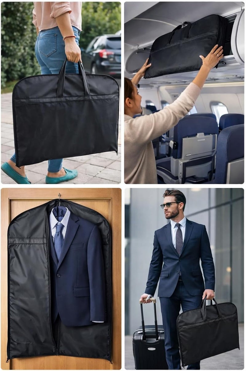 Demoda غطاء بوليستر مقاوم للماء من نوع Black Premium، للبدلات أو الفساتين أو الملابس أو الجاكيتات، مع منظم للملابس وحقيبة سفر، مجموعة من 2 قطعة (لون أسود، مقاس 38 بوصة) (بدون خطاف لتعليق الملابس). - Image 4