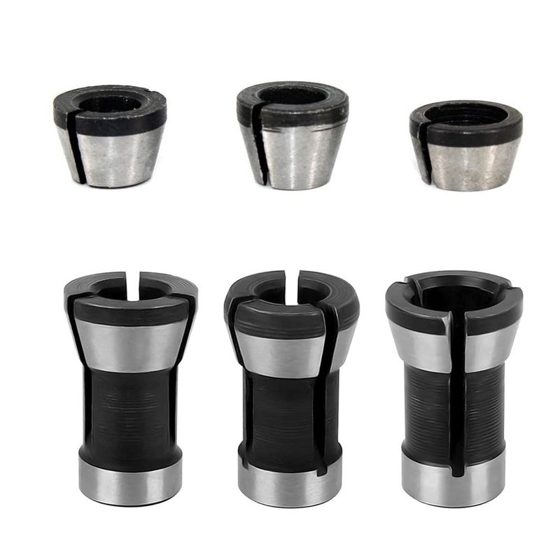 Saipe 6pcs High Precision Trimmer Collet Adapter 6mm 1/4" 8mm Router Bit Collet Chuck Clamping Adapter for Engraving Trimming Machine Electric Router Milling Cutter - Image 1