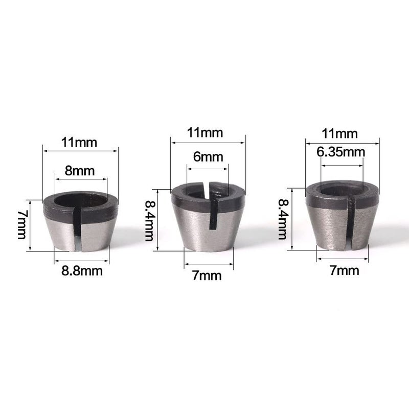 Saipe 6pcs High Precision Trimmer Collet Adapter 6mm 1/4" 8mm Router Bit Collet Chuck Clamping Adapter for Engraving Trimming Machine Electric Router Milling Cutter - Image 5