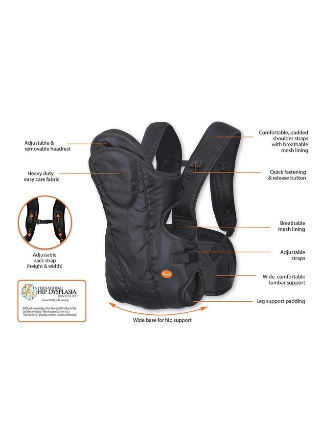 dreambaby Dreambaby Manhattan Adjustable 3 in 1 Position Baby Carrier - IHDI Approved Hip Healthy - Newborns Toddlers up to 33lbs - Fits for Most Adult Sizes - Black - Model L296  - Image 1