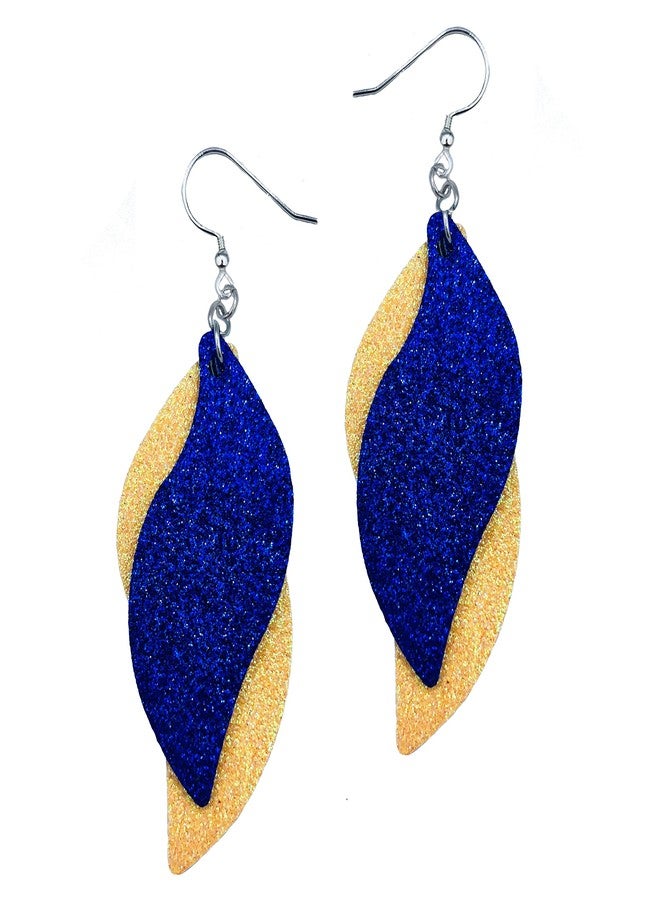 Mall of Style Blue & Yellow Earrings - Navy and Gold Jewelry - Navy Glitter Dangles (Royal Blue & Yellow) - Image 1