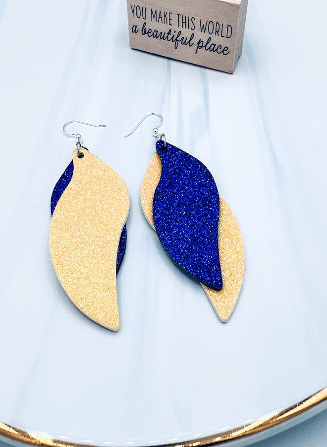 Mall of Style Blue & Yellow Earrings - Navy and Gold Jewelry - Navy Glitter Dangles (Royal Blue & Yellow) - Image 3