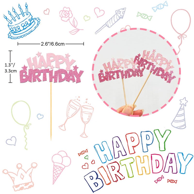 Moitkptt 24pcs Happy Birthday Cupcake Toppers  Happy Birthday Cake Decorations for Birthday for Celebrating Happy Birthday Party (Pink A) - Image 2