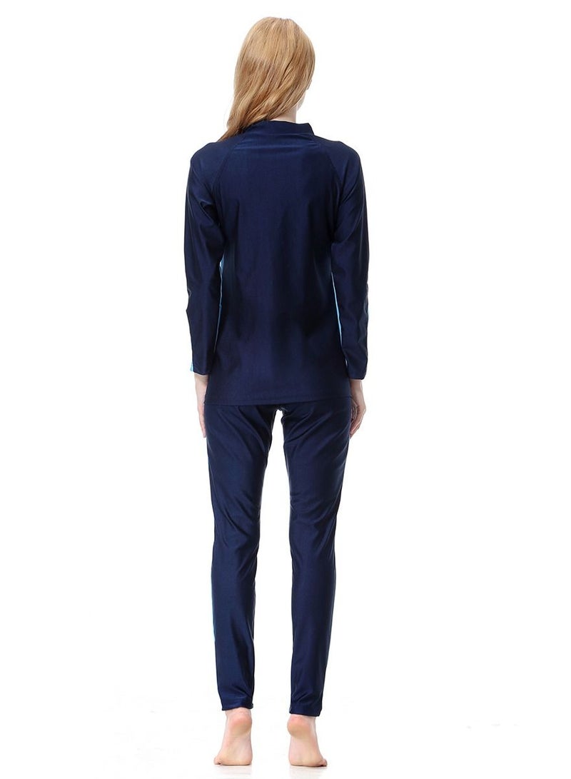 Loquat Womens 3-Piece Swimwear Set Conservative Style Long Sleeve Burkini Swimsuit Set Blue  - Image 2