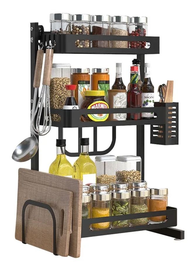 Spice Rack Organizer, 3-Tier Bathroom Countertop Organizer, Stainless Steel Kitchen Rack Organizer Counter Storage Shelf，Black  - Image 2
