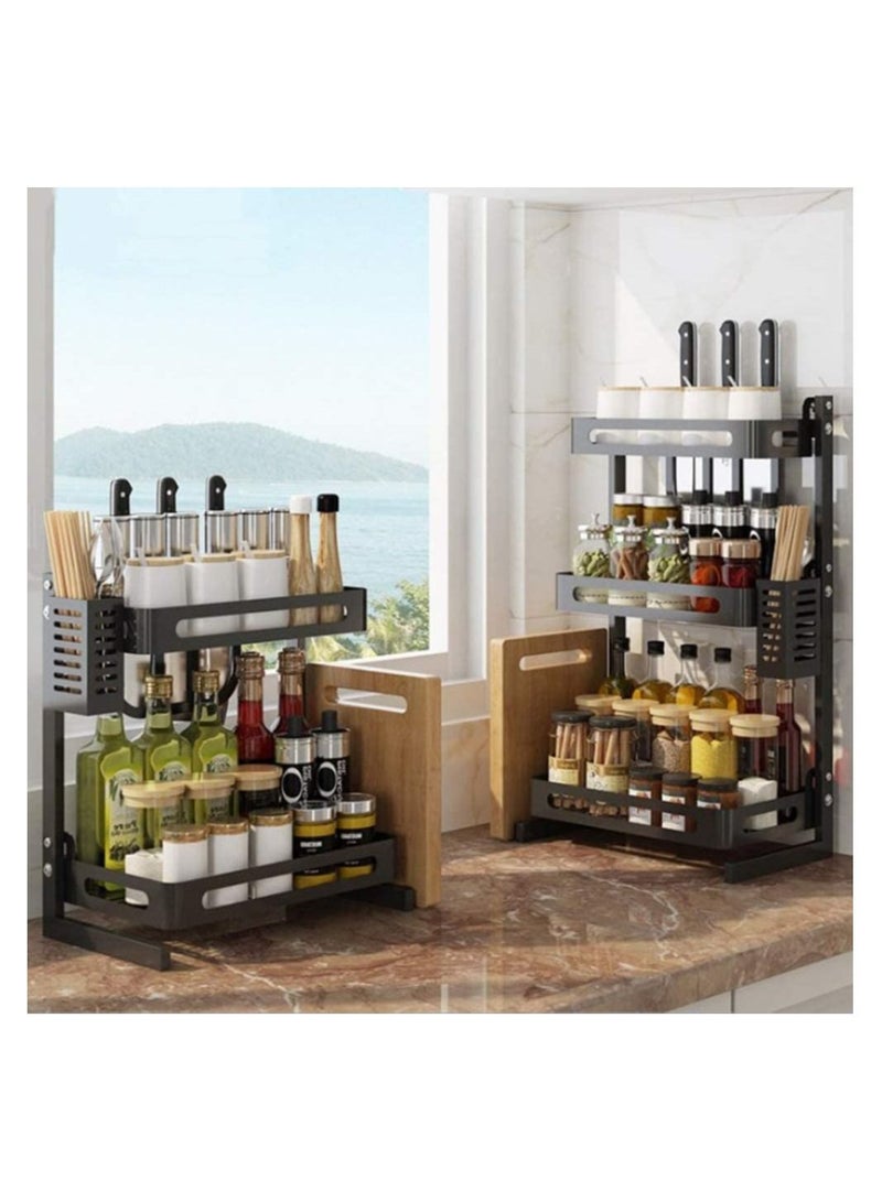 Spice Rack Organizer, 3-Tier Bathroom Countertop Organizer, Stainless Steel Kitchen Rack Organizer Counter Storage Shelf，Black  - Image 4