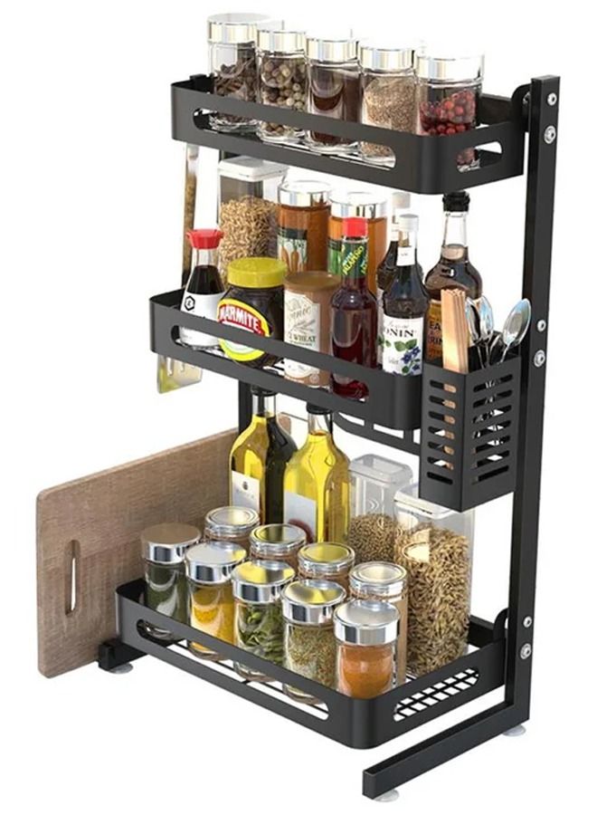 Spice Rack Organizer, 3-Tier Bathroom Countertop Organizer, Stainless Steel Kitchen Rack Organizer Counter Storage Shelf，Black  - Image 3