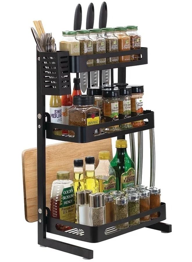 Spice Rack Organizer, 3-Tier Bathroom Countertop Organizer, Stainless Steel Kitchen Rack Organizer Counter Storage Shelf，Black  - Image 1