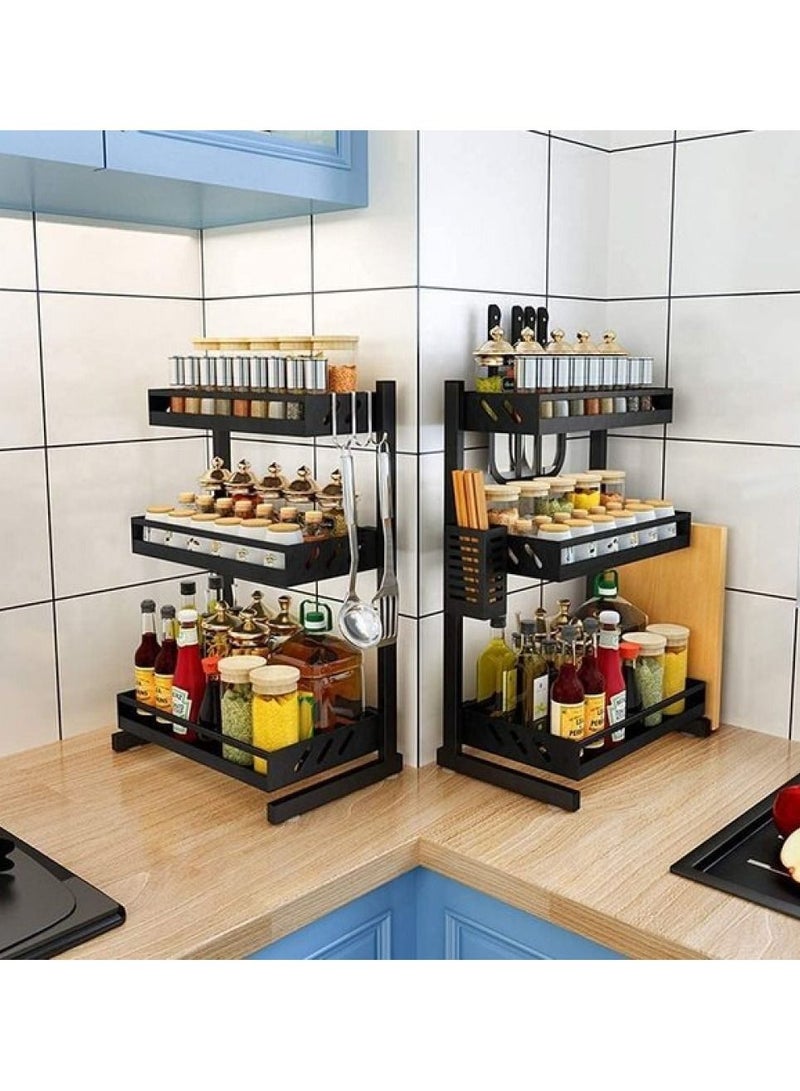Spice Rack Organizer, 3-Tier Bathroom Countertop Organizer, Stainless Steel Kitchen Rack Organizer Counter Storage Shelf，Black  - Image 5