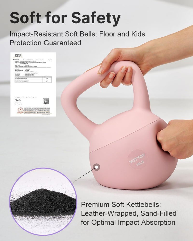 YOTTOY Soft Kettlebell,Kettlebell Anti-Slip Grip Weight for Home Workouts, Kettlebells Set Strength and Safety Guaranteed (20LB-Pink) - Image 2