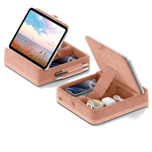 KDD Tablet Pillow Stand with Storage, Foldable iPad Holder for Bed, Lap and Desk, Angle Adjustable Soft Pad Dock with Stylus Mount Compatible with iPad Pro 12.9, 10.5, 11, Air, Mini, Phones, Books - Image 1