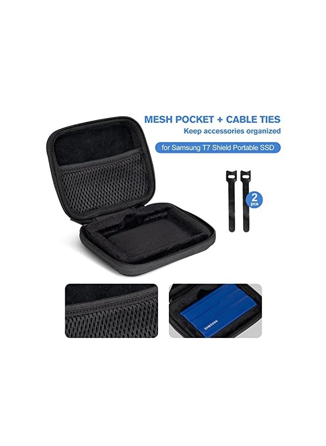 Procases - ProCase Carrying Case for Samsung T7 Shield External SSD with 2 Cable Ties, Hard EVA Shockproof Storage Travel Organizer for T7 Shield Portable Solid State Drive USB 3.2 1TB 2TB -Black - Image 1
