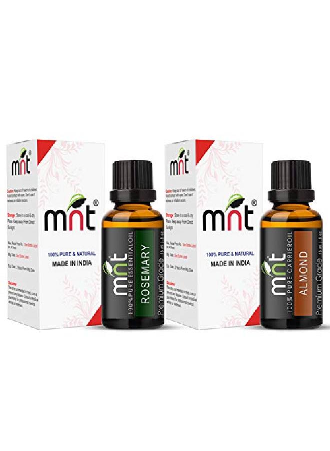 MNT Combo of Rosemary Oil and Almond Oil For Hair Growth Skin care (Each 15ML) 100% Pure l Oil - Image 3
