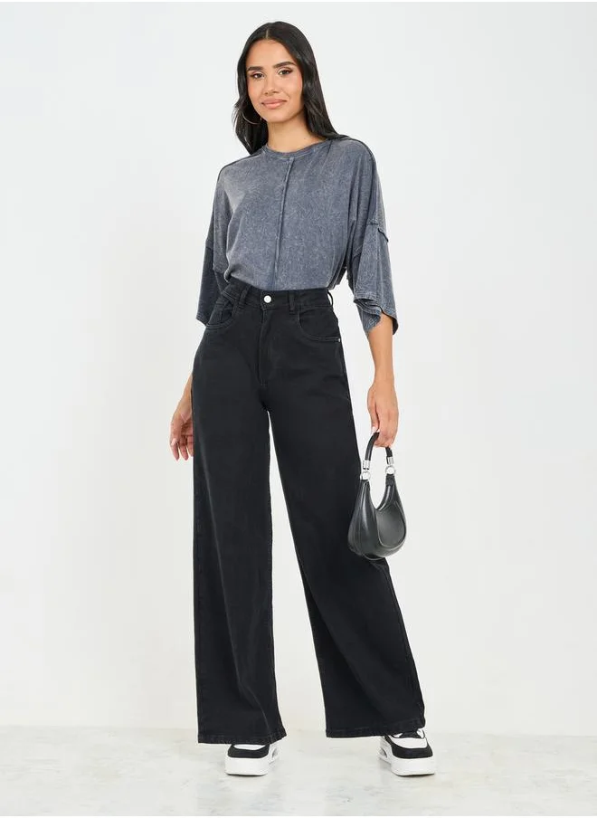 ستايلي High Waist Wide Leg Denim Jeans
