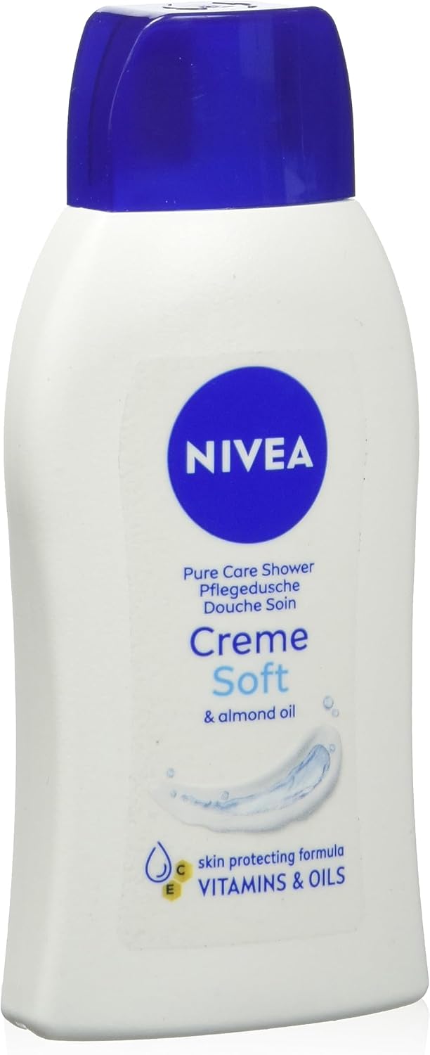 NIVEA Creme Soft Mini Care Shower Gel 50ml Body Wash with Vitamins and Precious Oils Moisturising and pH Neutral with Gentle Fragrance